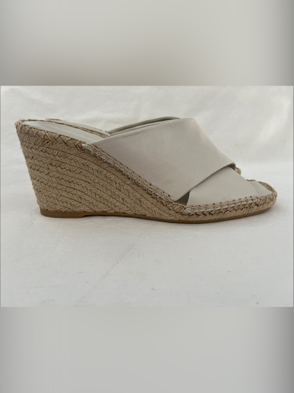 Vince Cream Leather Crisscross Espadrille Mules wedge - Picture 4 of 11